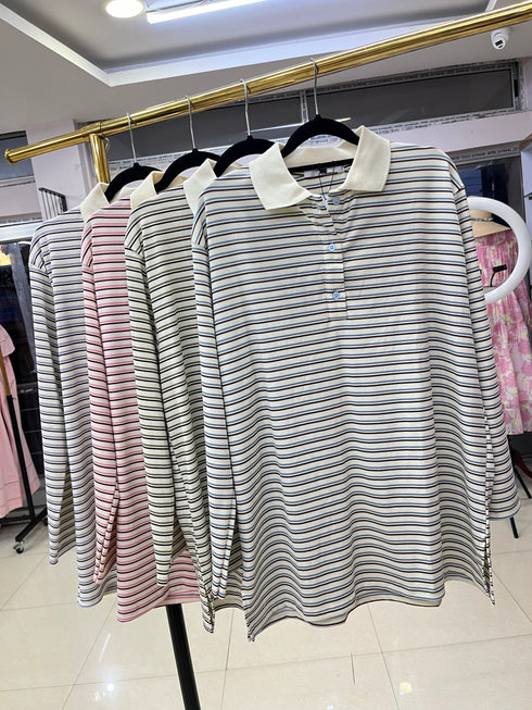 Casual Polo Collar Stripes Long Sleeves Shirt